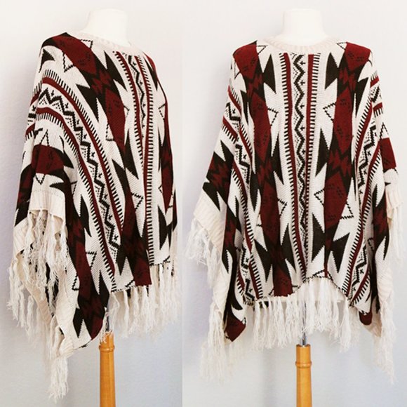 Say What? Sweaters - NEW Tribal Aztec BOHO Knit Fringe Sweater Poncho